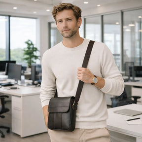 bolsa masculina pequena de couro legítimo