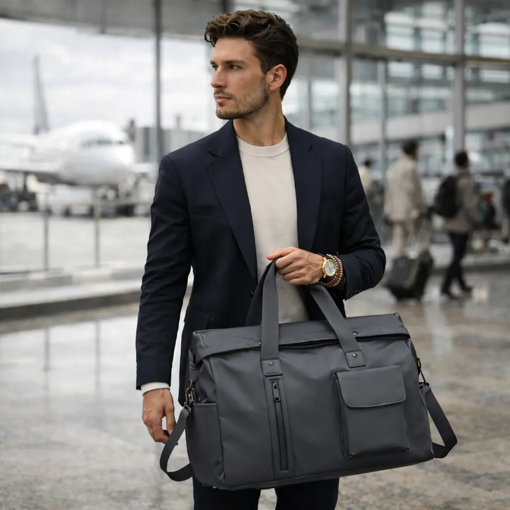 bolsa de ombro masculina para viagem executiva cor cinza