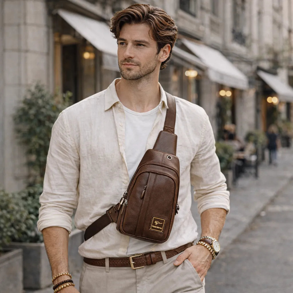 bolsa shoulder bag transversal masculina em couro marrom valenteo patrizio