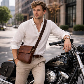 bolsa transversal masculina de couro legítimo em marrom café