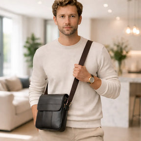 bolsa transversal masculina de couro legítimo