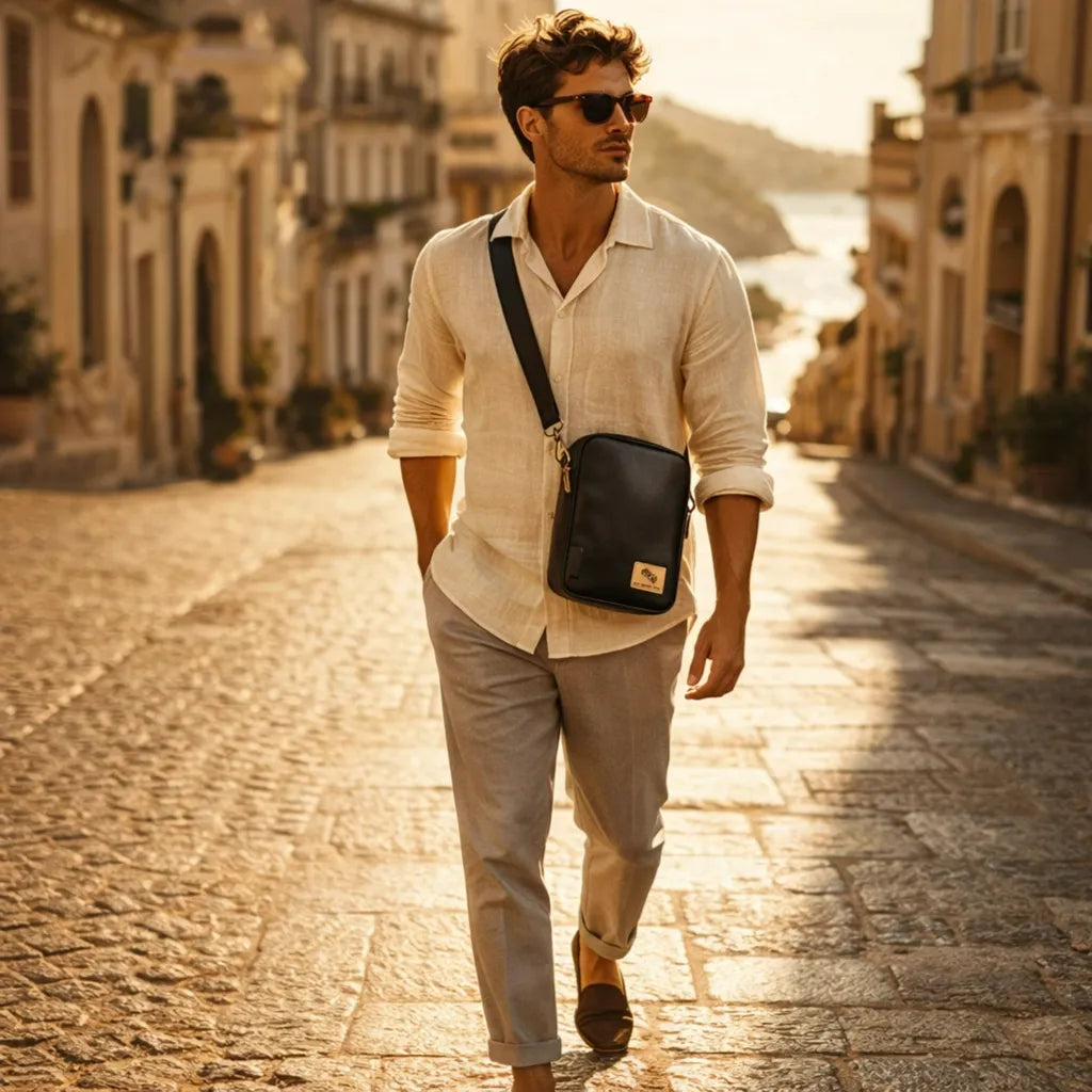 bolsa transversal masculina minimalista preta