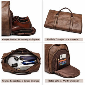 compartimentos da bolsa de viagem executiva valenteo cavaliere marrom