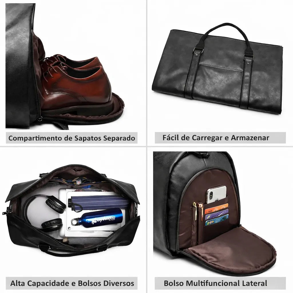 compartimentos da bolsa de viagem executiva valenteo cavaliere