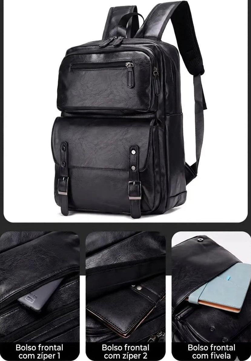 imagem mostrando todas as divisórias e compartimentos da mochila executiva valenteo carbone preta