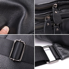 detalhe do couro legítimo, alças e fechamento em zíper reforçado da shoulder bag valenteo bergamo