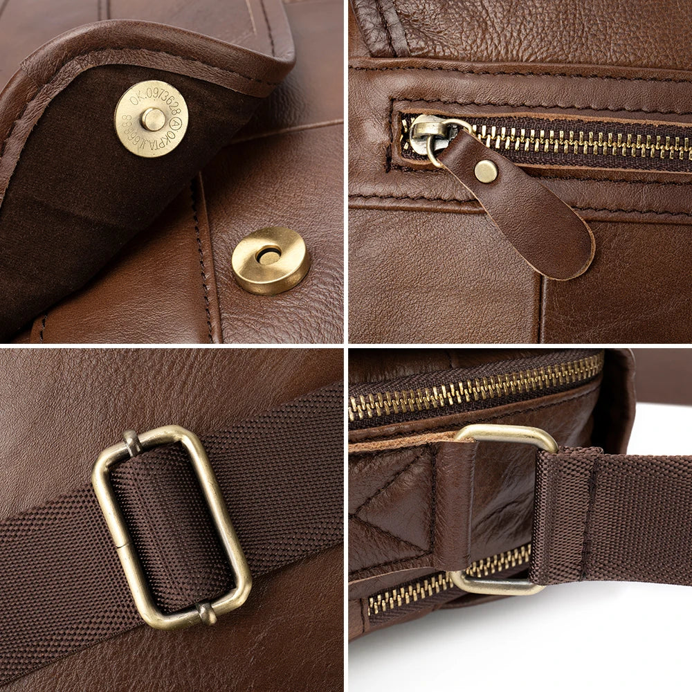 detalhe de textura couro legítimo em marrom café shoulder bag com fechamentos a zíper e botão com alças reforçadas