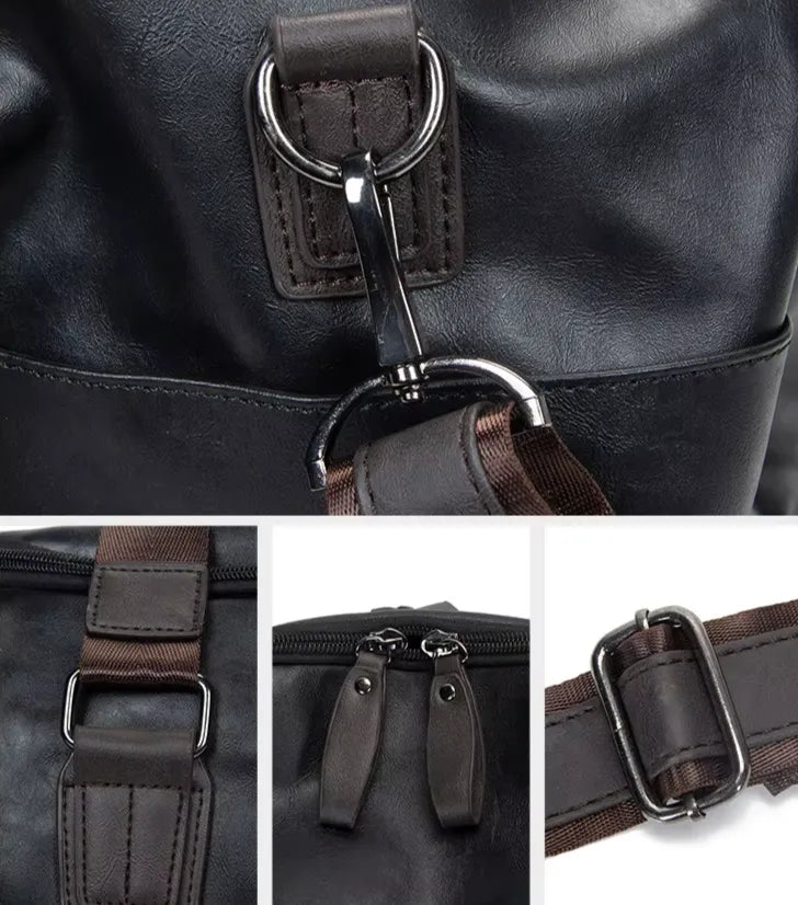 detalhes de alça e ziperes da bolsa de viagem valenteo traveller