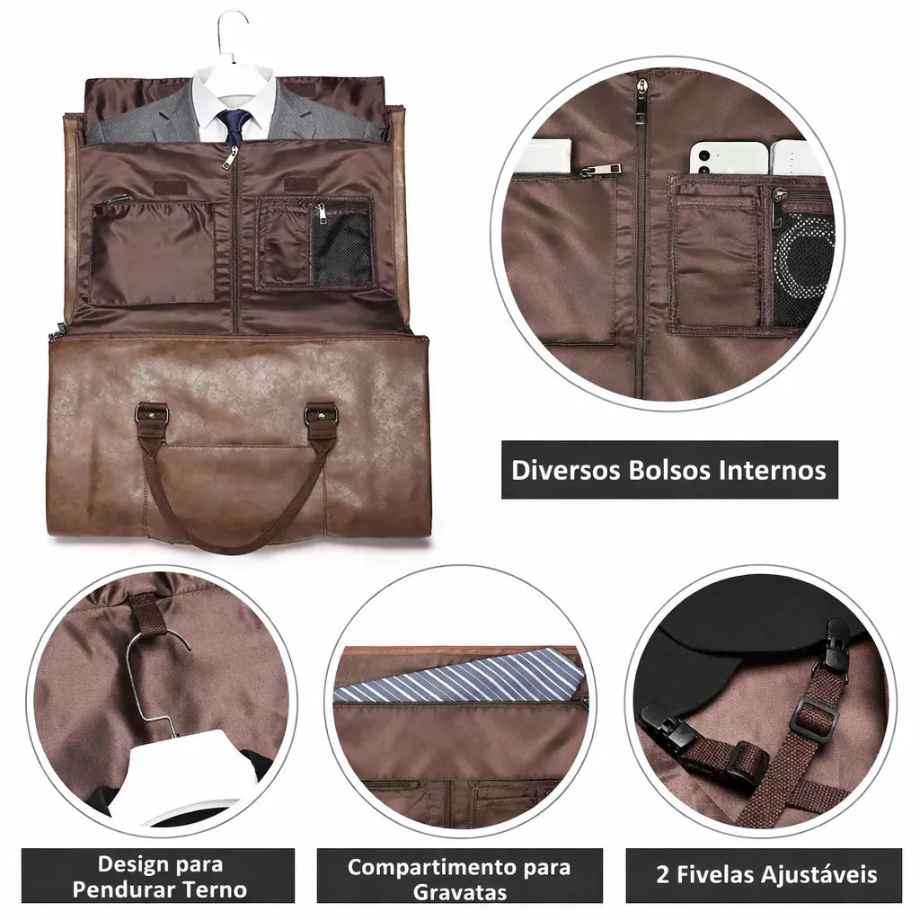 interior espaçoso mala de viagem masculina marrom