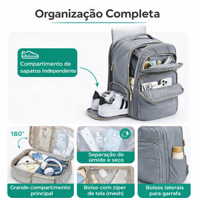 interior de mochila com compartimentos e organização segura