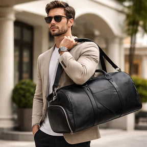 mala mão duffle couro bovino preta