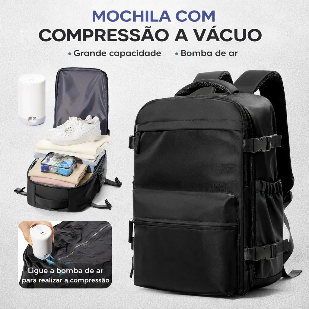 mochila com compressão a vácuo para viagem de avião