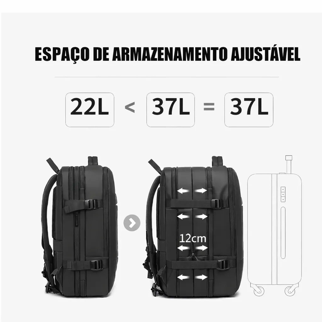 mochila para viagem executiva com armazenamento ajustável 22L a 37L