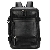 mochila minimalista preta de couro para viagem 