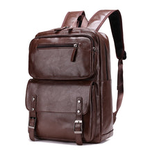 vista frontal da mochila executiva masculina em couro marrom valenteo carbone
