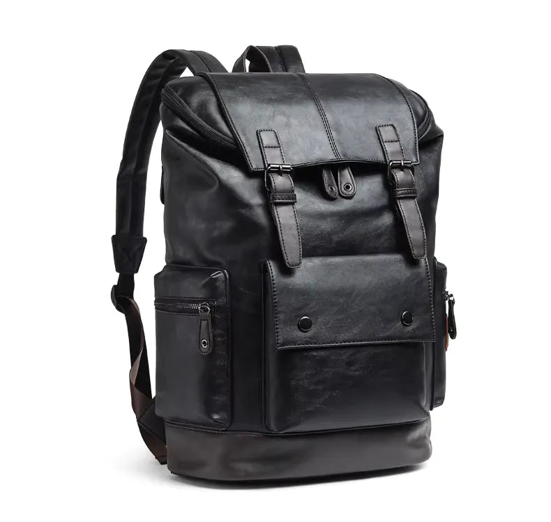 Fotografia lateral da mochila executiva de couro preto valenteo bellagio