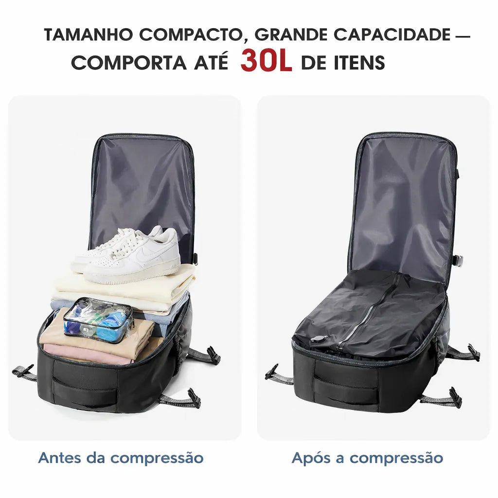 mochila de viagem 30 litros com compressao a vacuo permitida a bordo