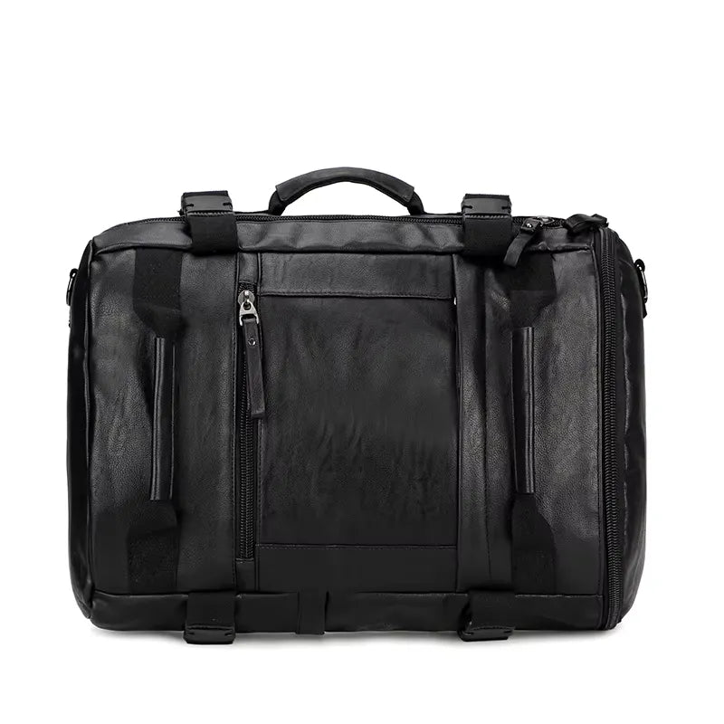 mochila viagem mão bagagem em couro preto