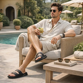 papete masculina de couro legítimo confortável