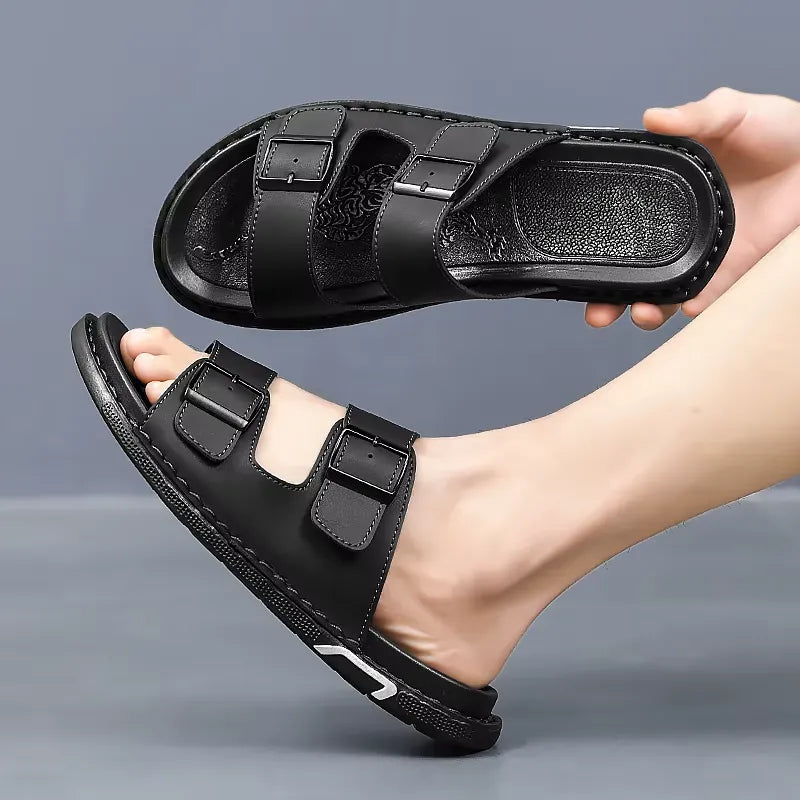 sandália de couro masculina cor preta