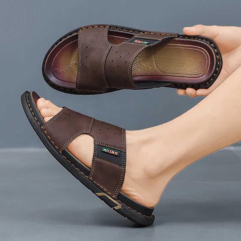 sandália papete masculina casual estilosa marrom