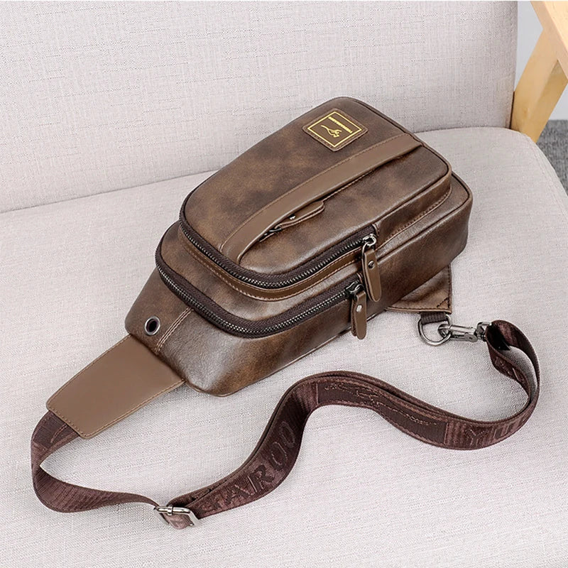 shoulder bag em couro pu marrom leve e compacta para homens