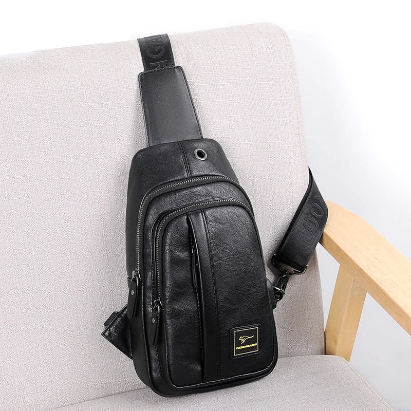 shoulder bag em couro pu leve e compacta para homens