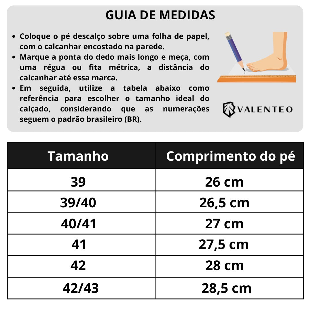 tabela de medidas valenteo