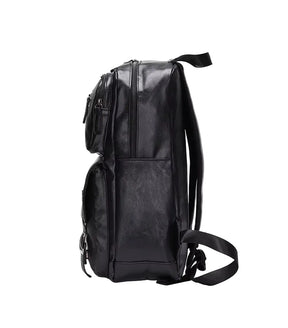 vista lateral da mochila executiva valenteo carbone preta em couro