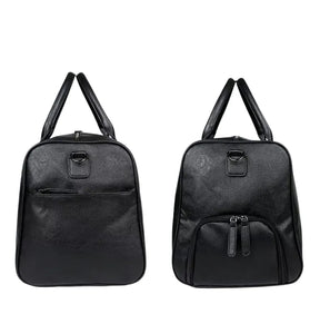 vista lateral da bolsa masculina em couro preto valenteo vittorio que demonstra os bolsos e compartimentos